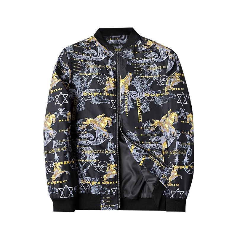 Heren bomberjack met abstracte print