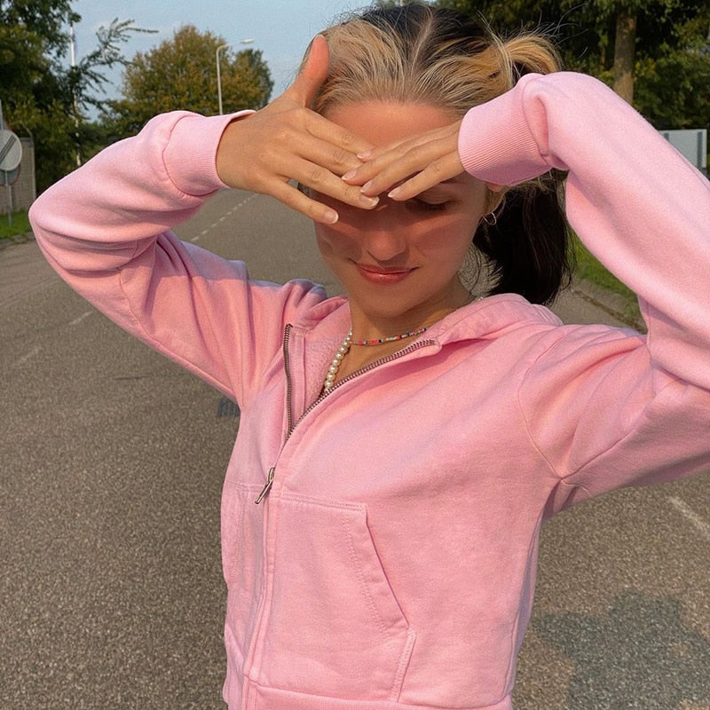 Figuurlijke dames cropped zip-up hoodie met capuchon