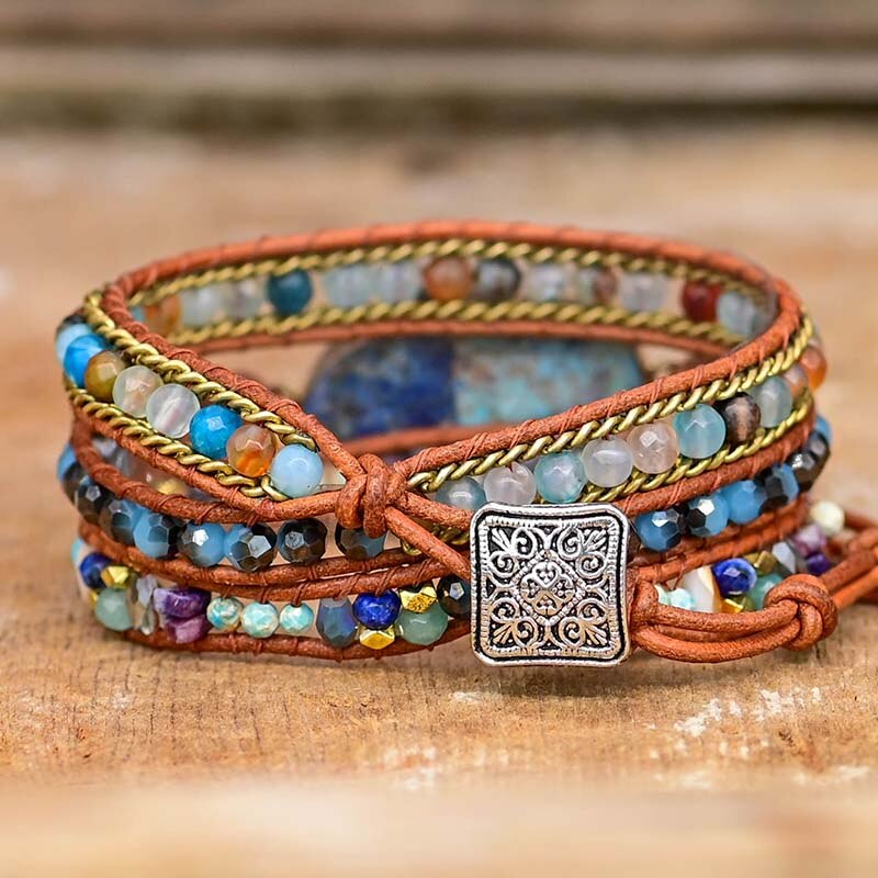 Blauw hamsa turkoois wikkelarmband