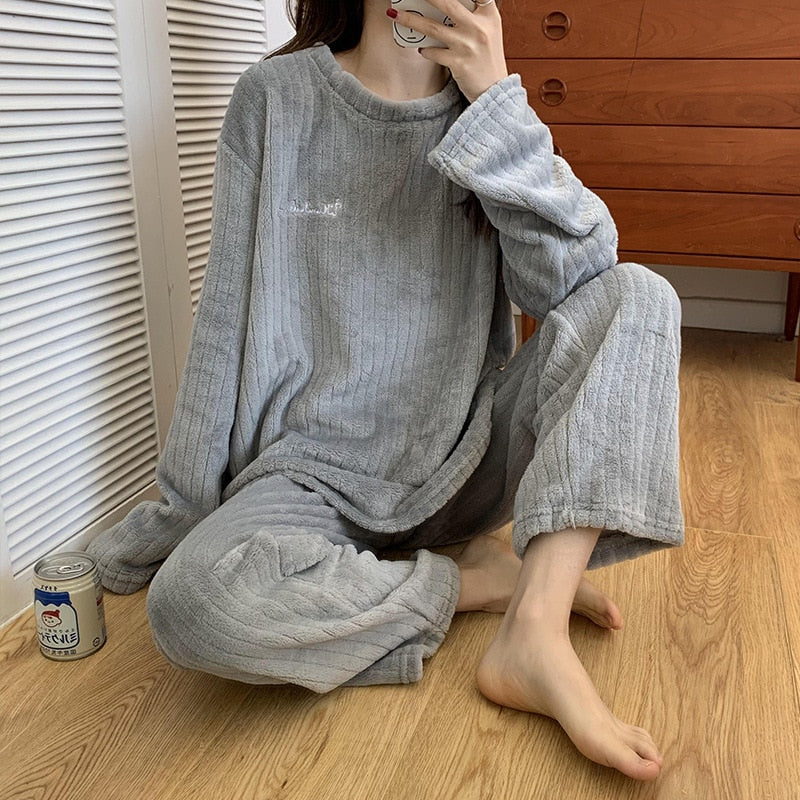 Koraal fleece pyjama set – warme 2-delige loungewear