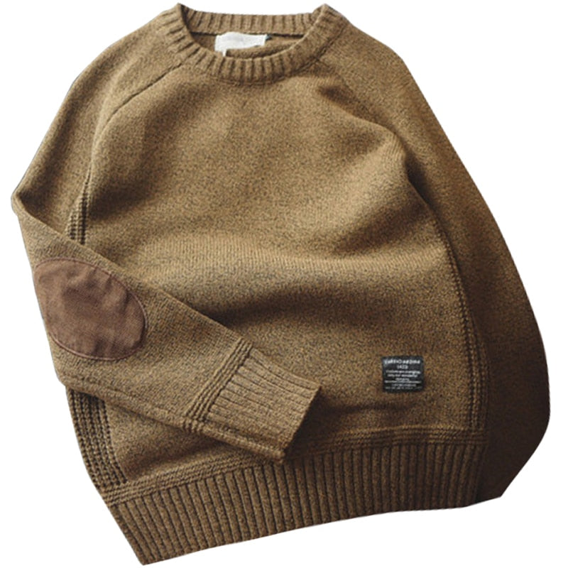 Herentrui met ronde hals en elleboogpatches