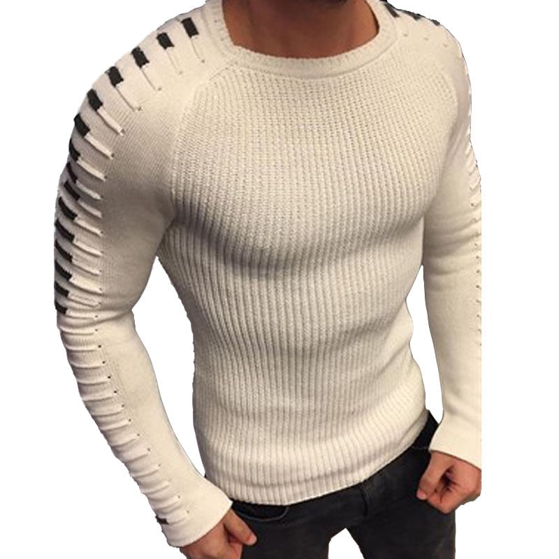 Gebreide herentrui met streepdetails