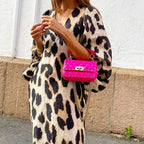 V-Hals 3/4 mouwen luipaardprint feestjurk – elegant & ademend