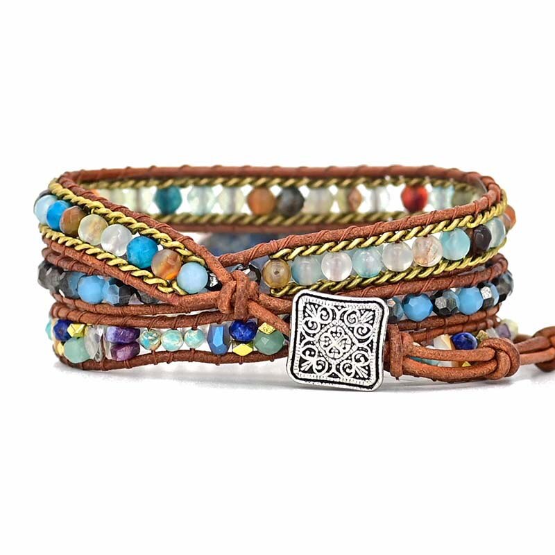 Blauw hamsa turkoois wikkelarmband
