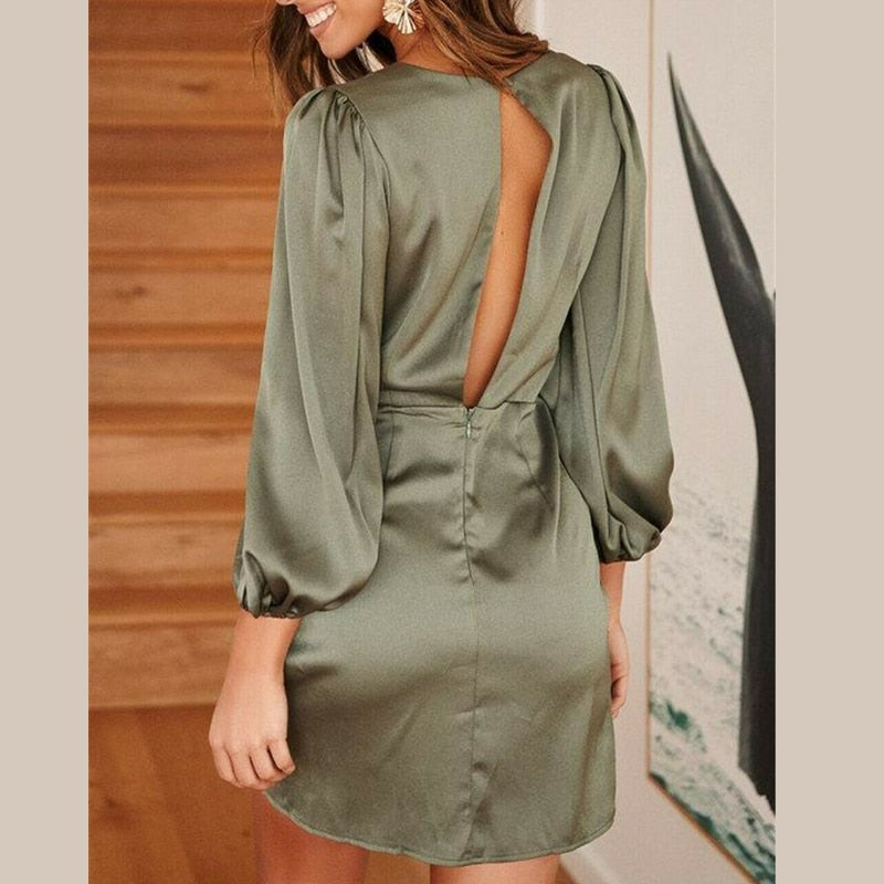 A-Lijn lange mouwen strandjurk – V-Hals geplooide outfit