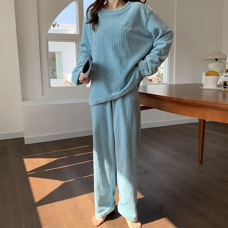 Koraal fleece pyjama set – warme 2-delige loungewear