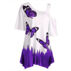 Vlinderprint cold shoulder T-Shirt – zomertuniek tee voor vrouwen