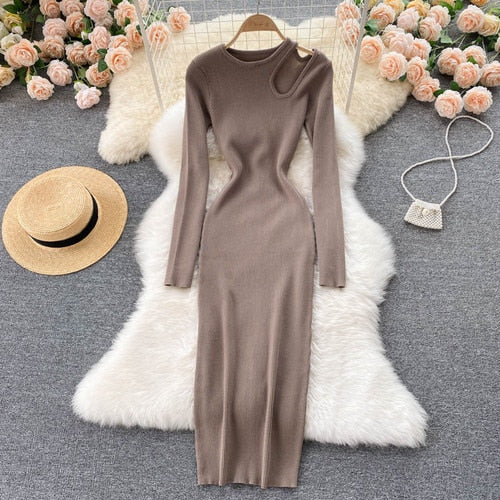 Chique maxi jurk – sexy hollow out gebreide bodycon