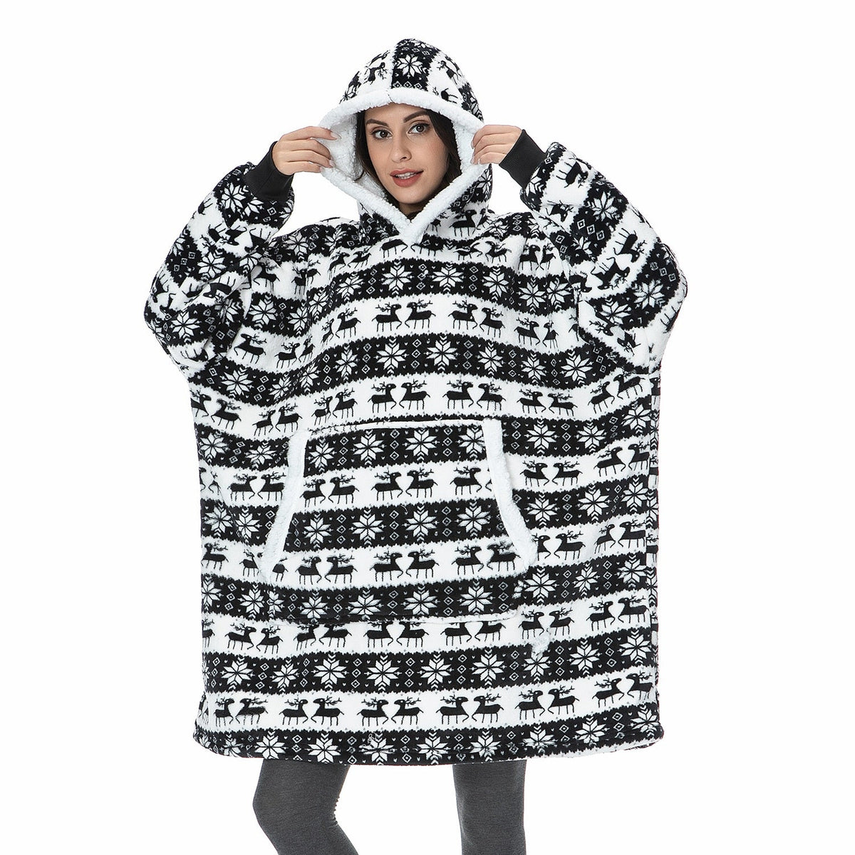 Fleece-dekenhoodie met wol en grote capuchon