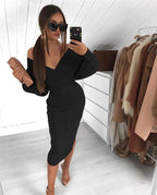 Designer V-Hals lange mouw – hoge taille kokerjurk