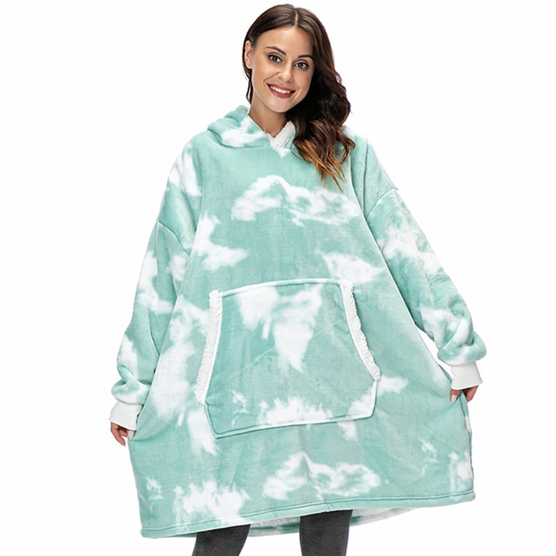 Fleece-dekenhoodie met wol en grote capuchon