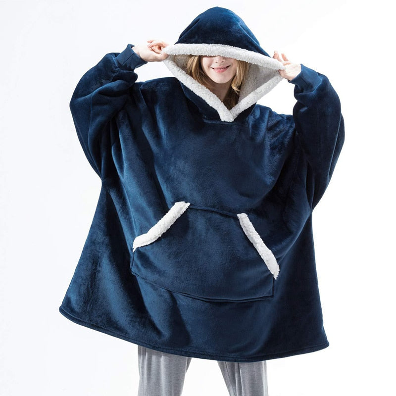 Fleece-dekenhoodie met wol en grote capuchon