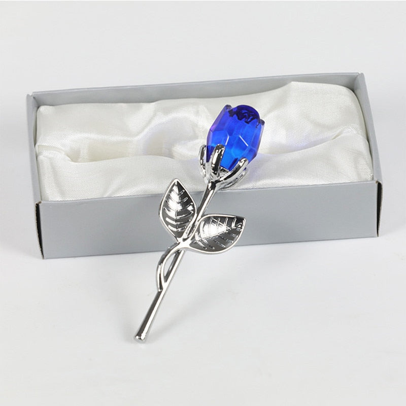 Glazen roos met geschenkdoos