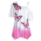 Vlinderprint cold shoulder T-Shirt – zomertuniek tee voor vrouwen