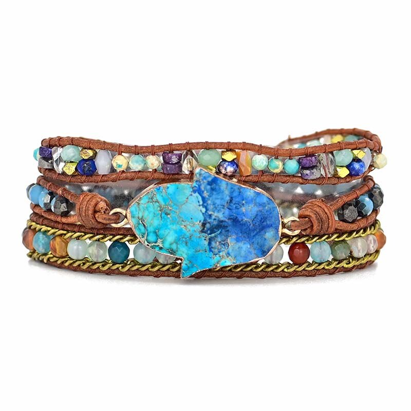Blauw hamsa turkoois wikkelarmband