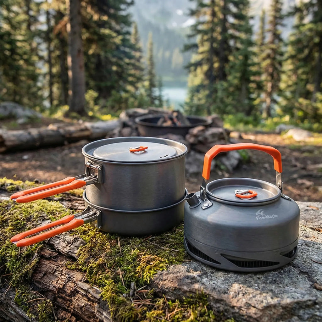 Campingkookset met warmtewisselaar
