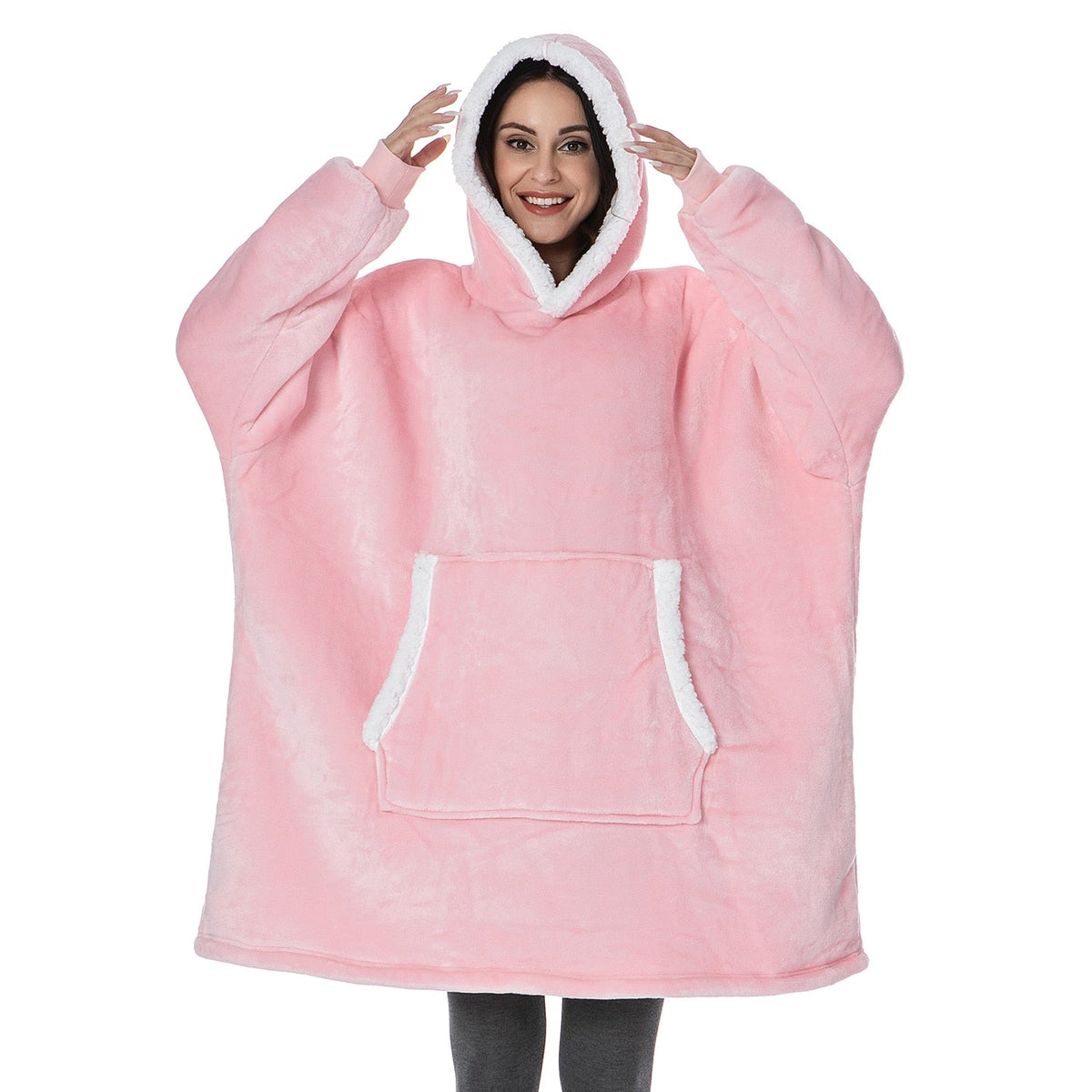 Fleece-dekenhoodie met wol en grote capuchon