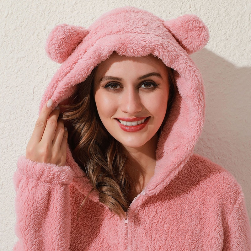 Winter pluche jumpsuit – gevoerde lange mouw pyjama