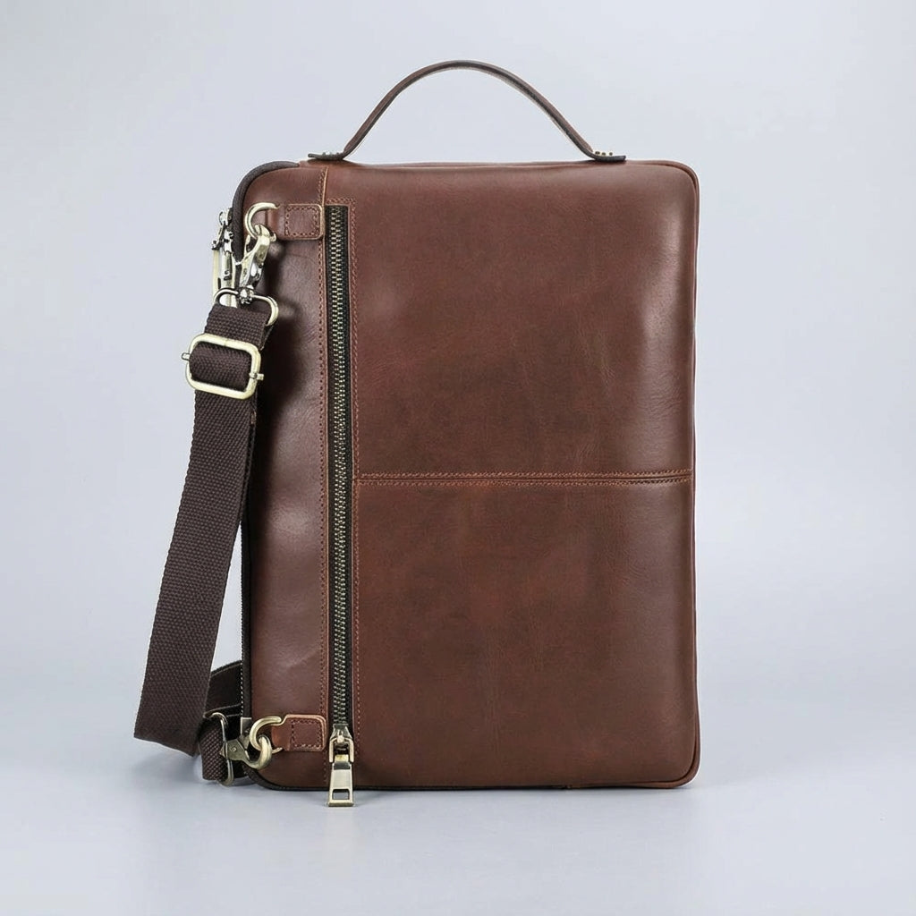 Heren leren laptoptas