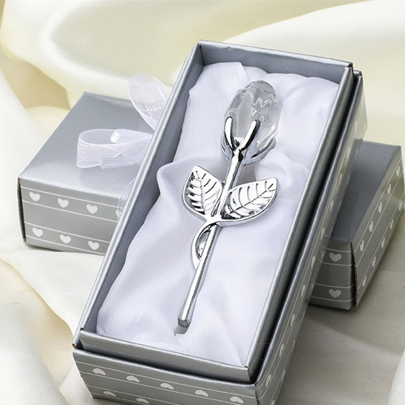 Glazen roos met geschenkdoos