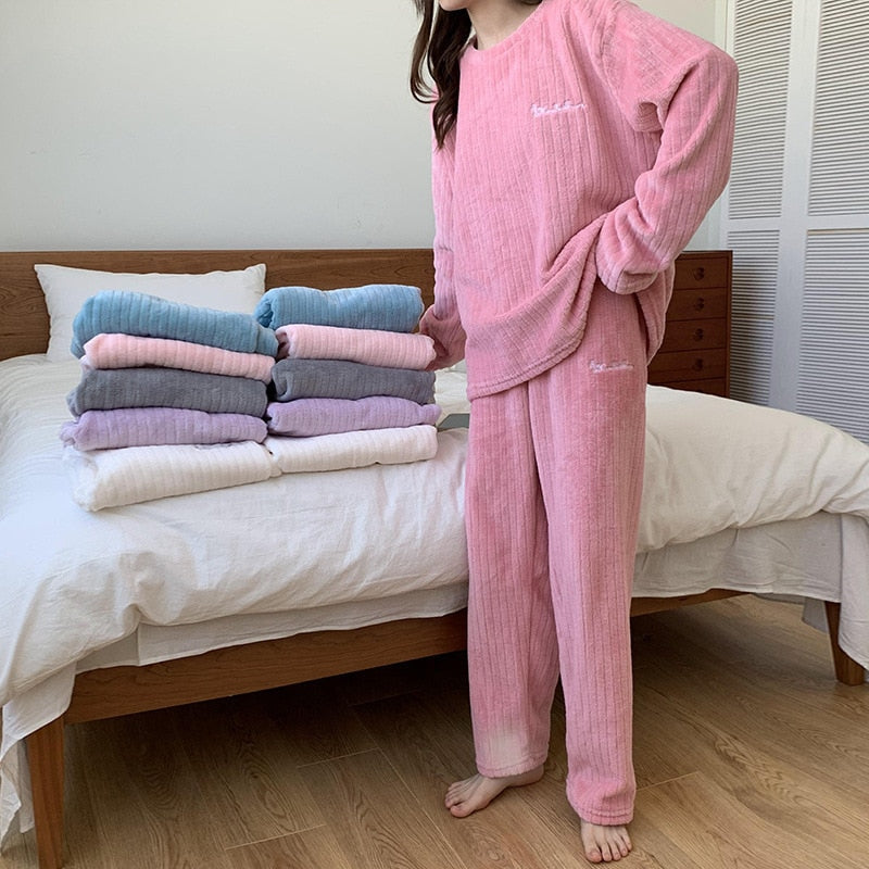 Koraal fleece pyjama set – warme 2-delige loungewear