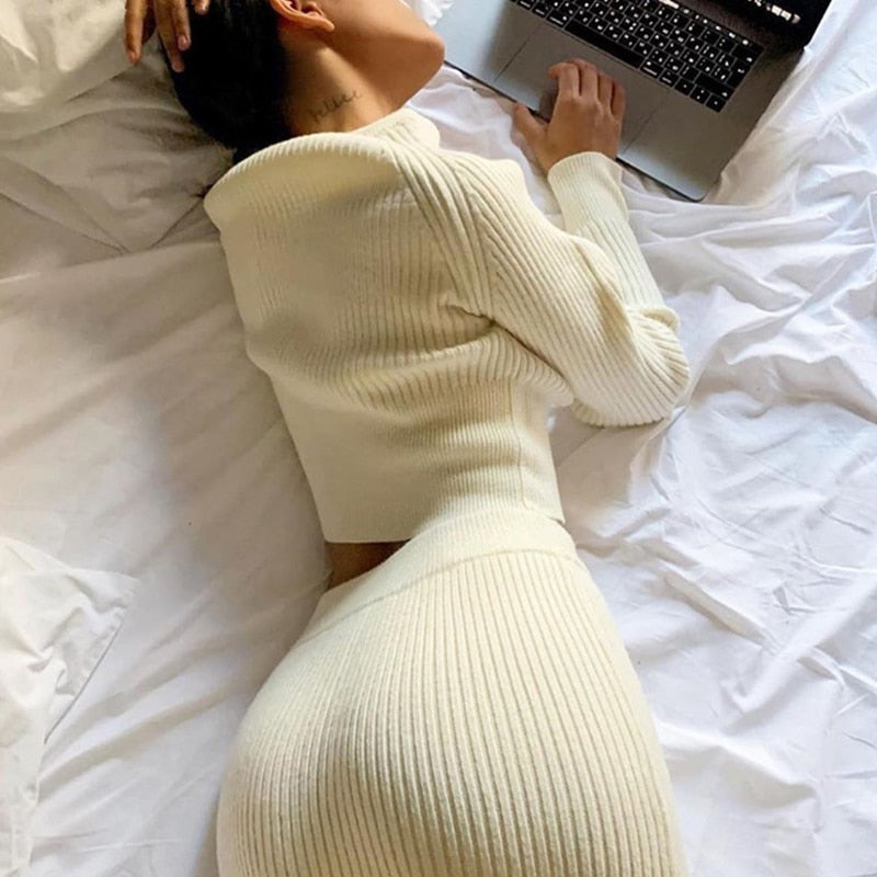 Geribde gebreide trui jurk | herfst winter casual lange maxi bodycon – materiaal: Gebreide stof — afbeelding 6