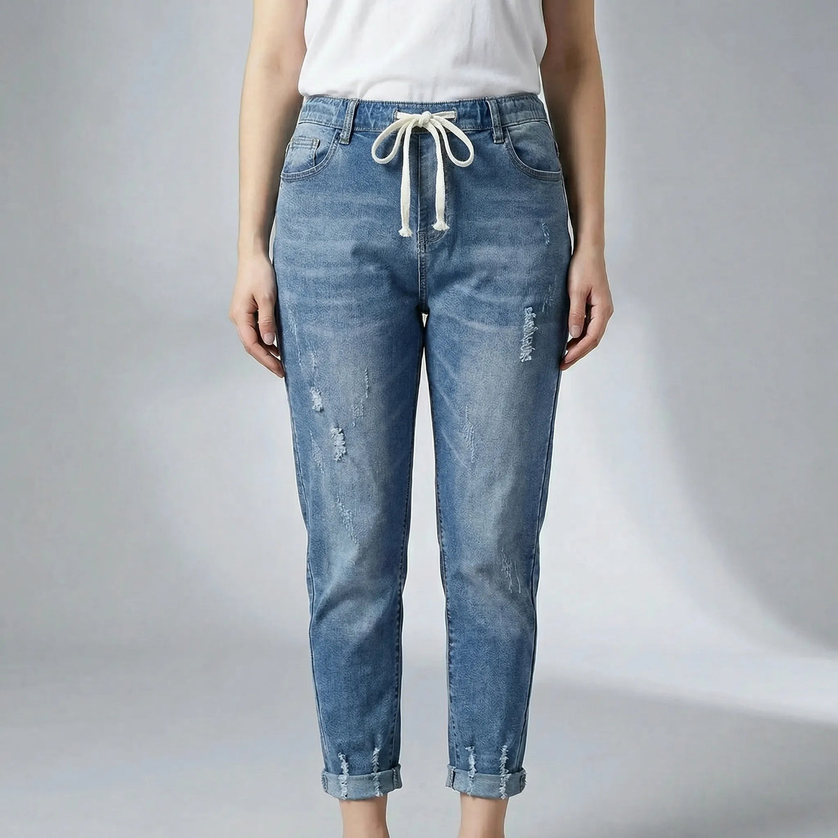 Baggy denim harembroek met hoge taille