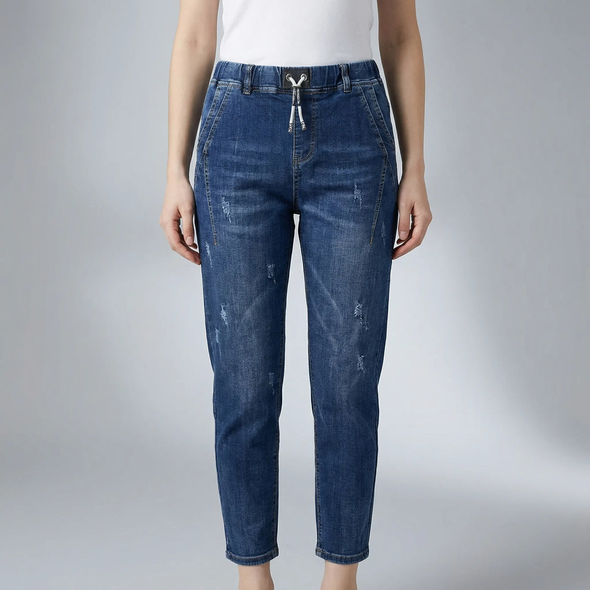 Baggy denim harembroek met hoge taille