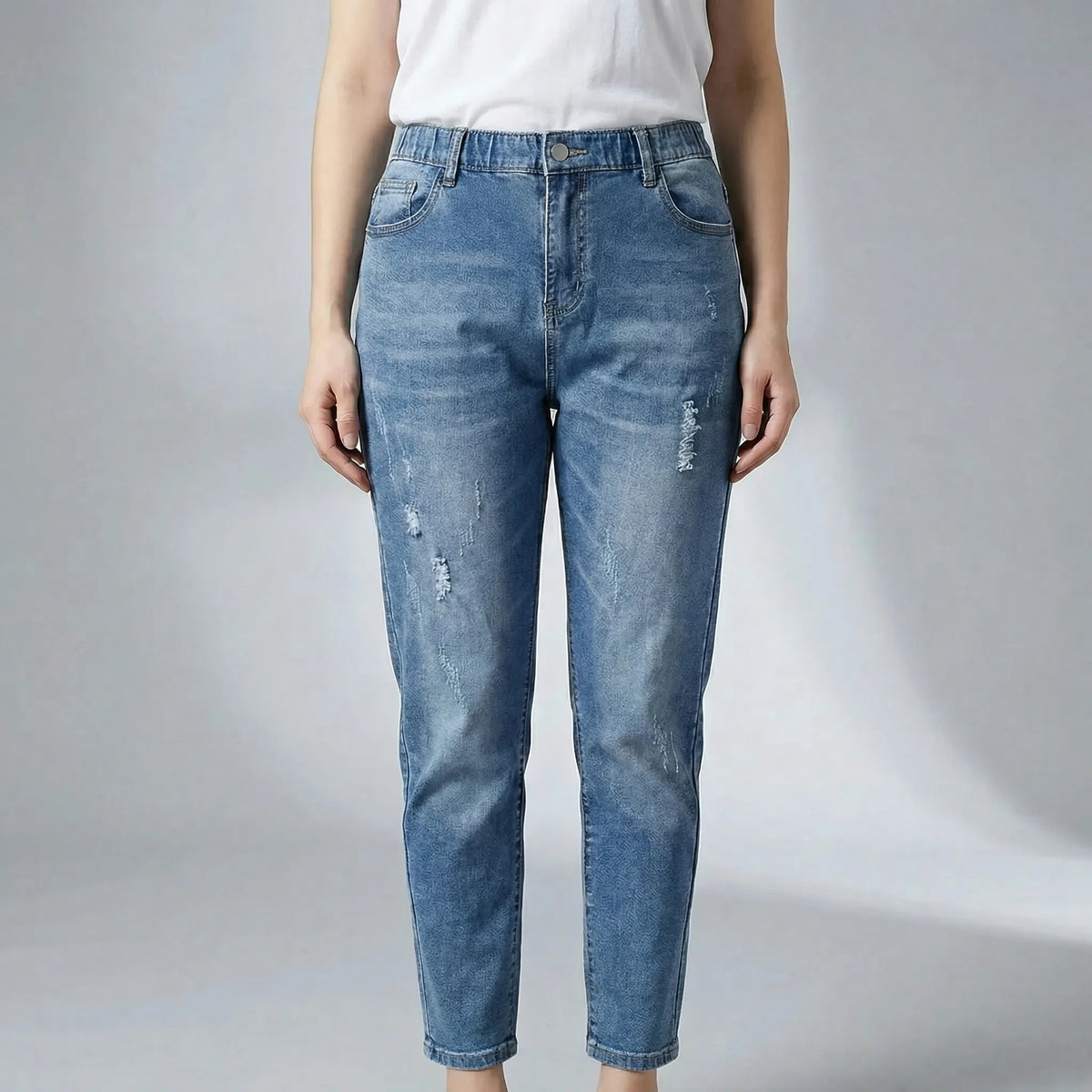 Baggy denim harembroek met hoge taille