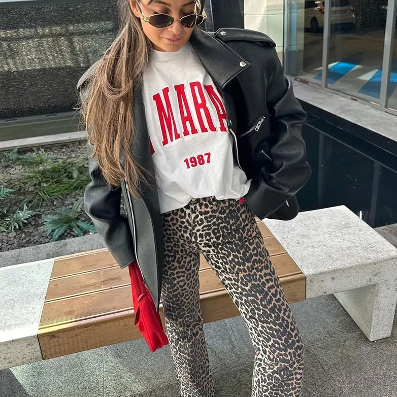 Jeans met hoge taille en luipaardprint – Liva