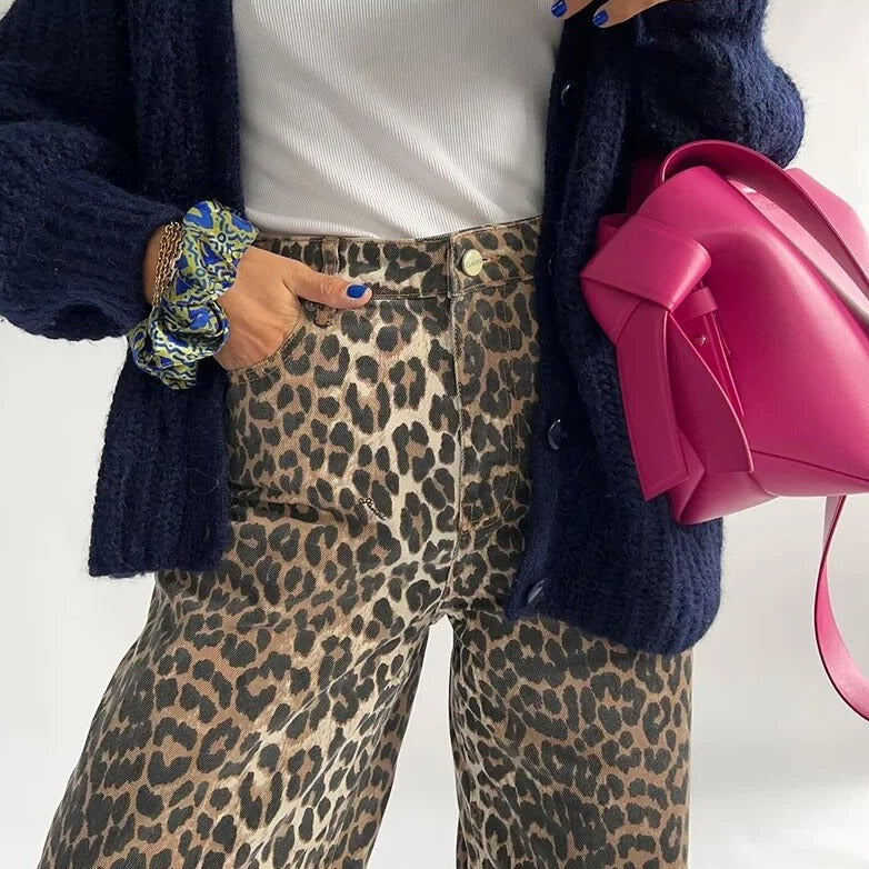 Jeans met hoge taille en luipaardprint – Liva