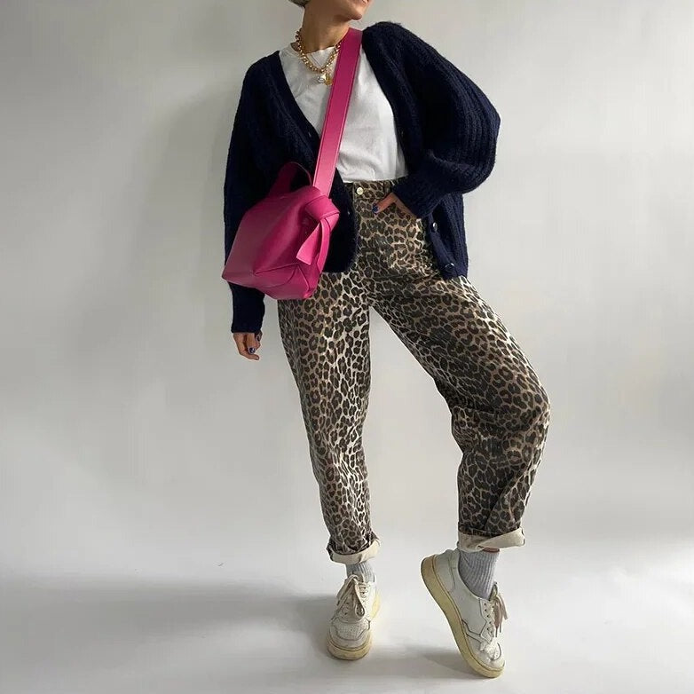 Jeans met hoge taille en luipaardprint – Liva
