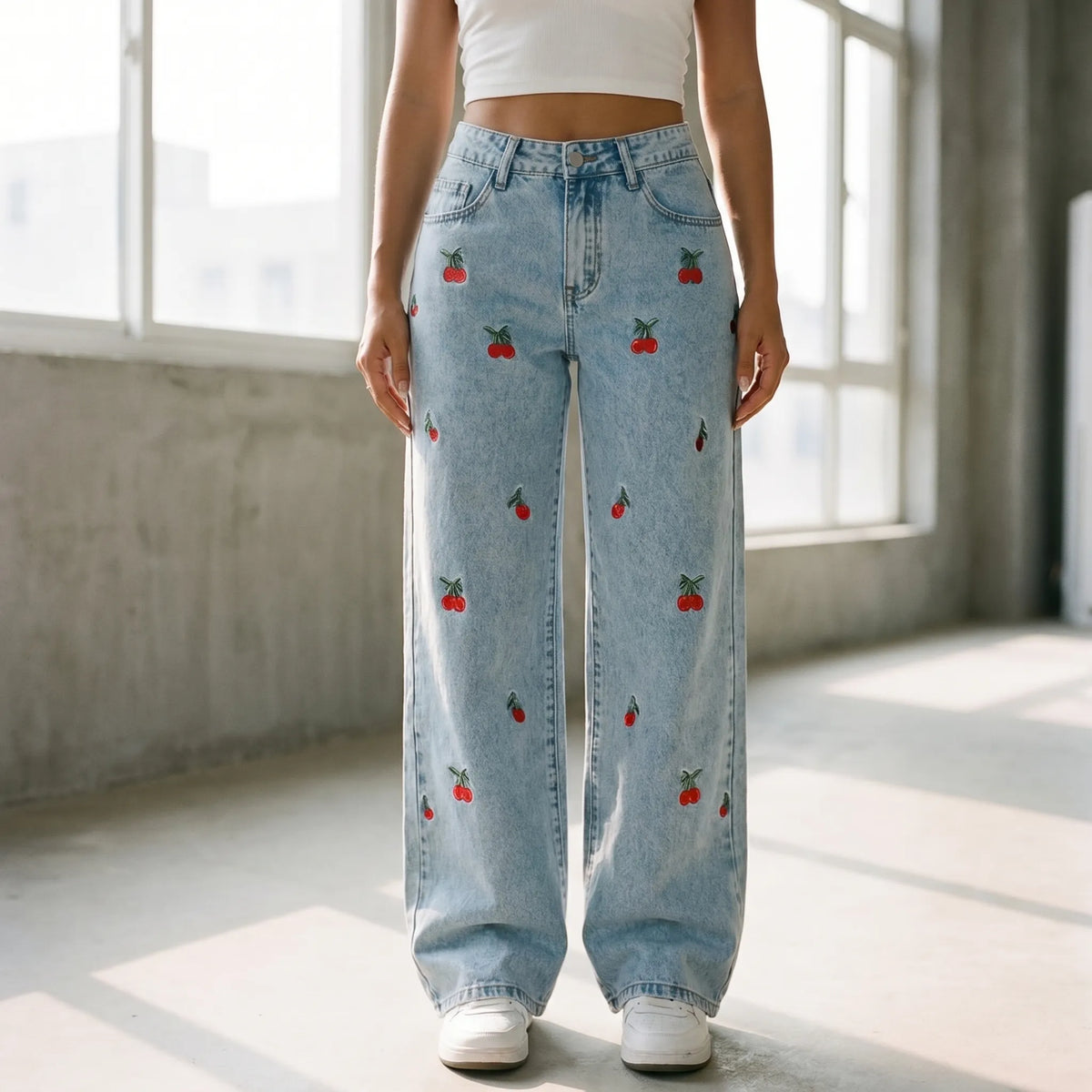 Jeans met hoge taille en wijde pijpen