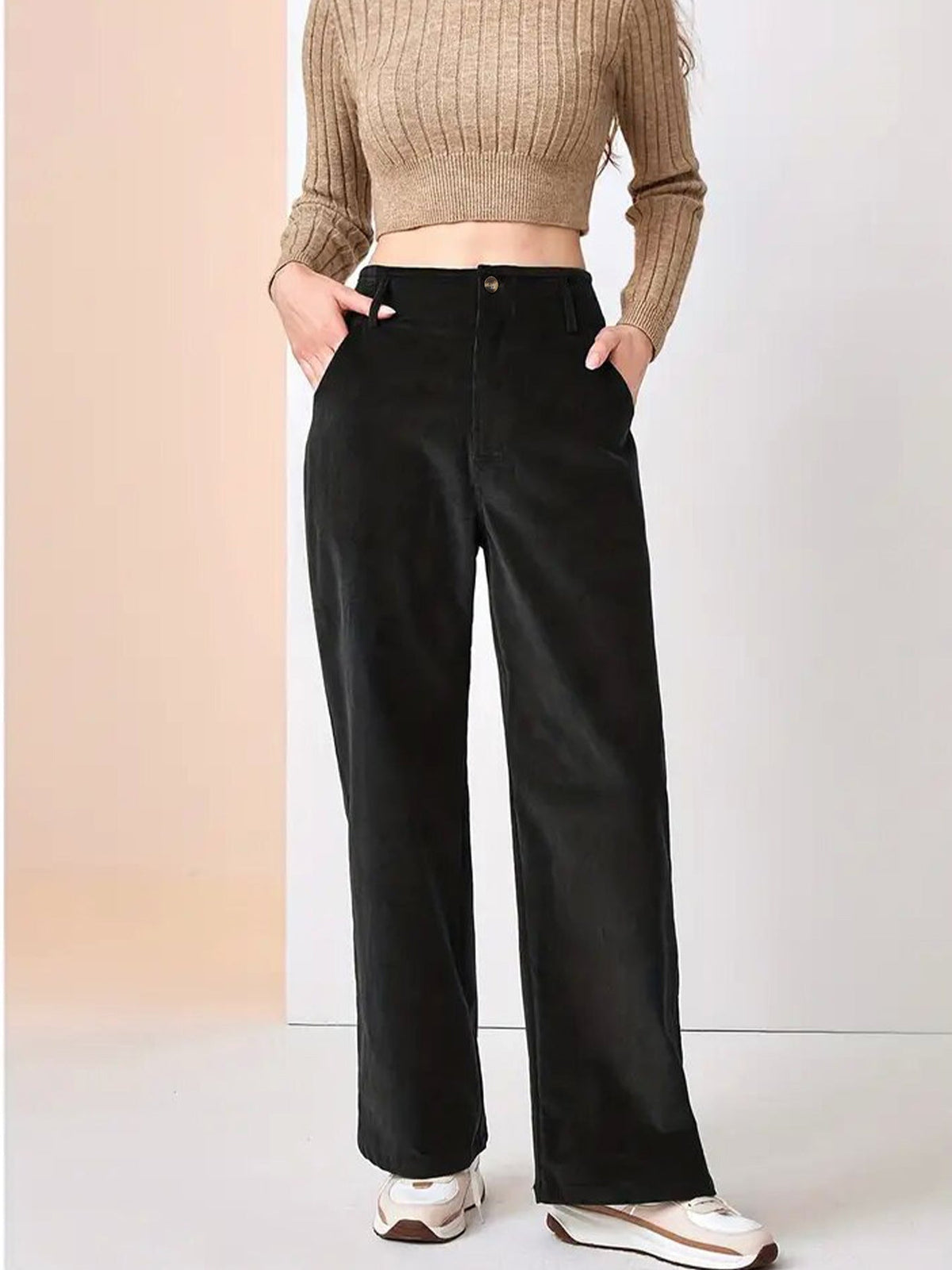 Broek met hoge taille en wijde pijpen – Liva