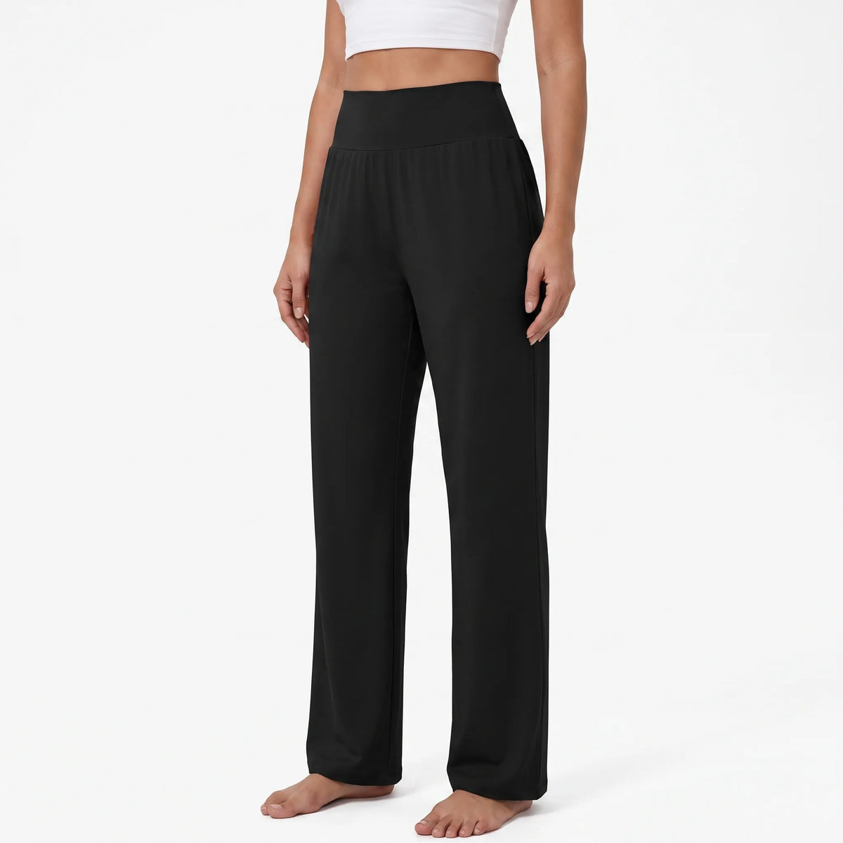Yogabroek met hoge taille en wijde pijpen