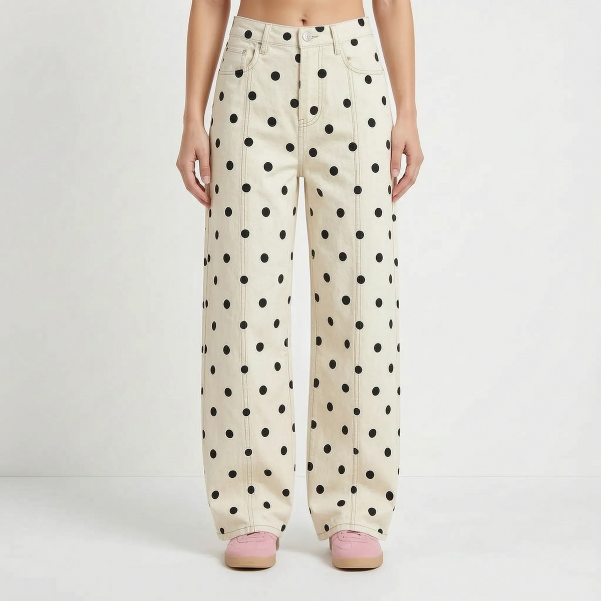 High-waist barrel broek met stippen — afbeelding 14