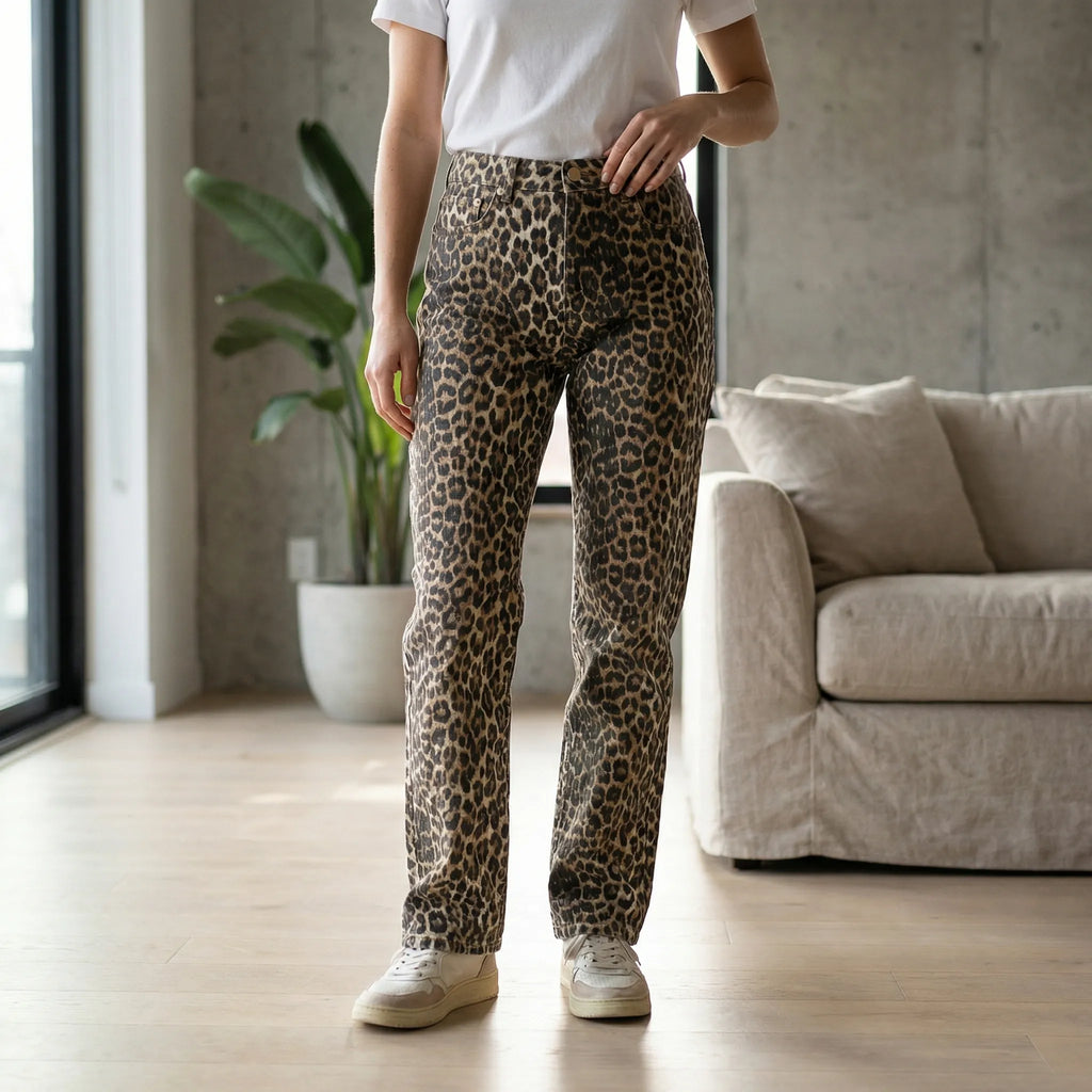 Jeans met hoge taille en luipaardprint – Noor