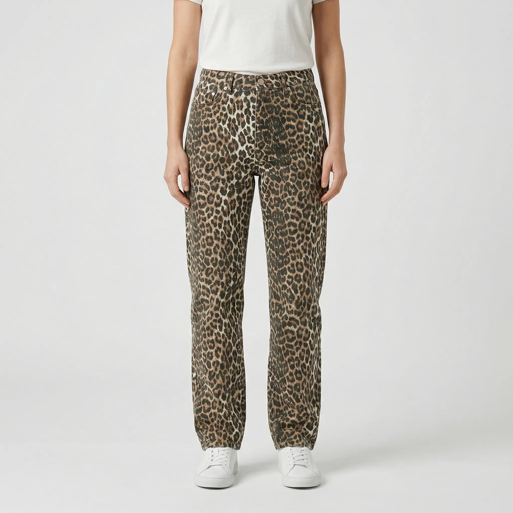 Jeans met hoge taille en luipaardprint – Noor