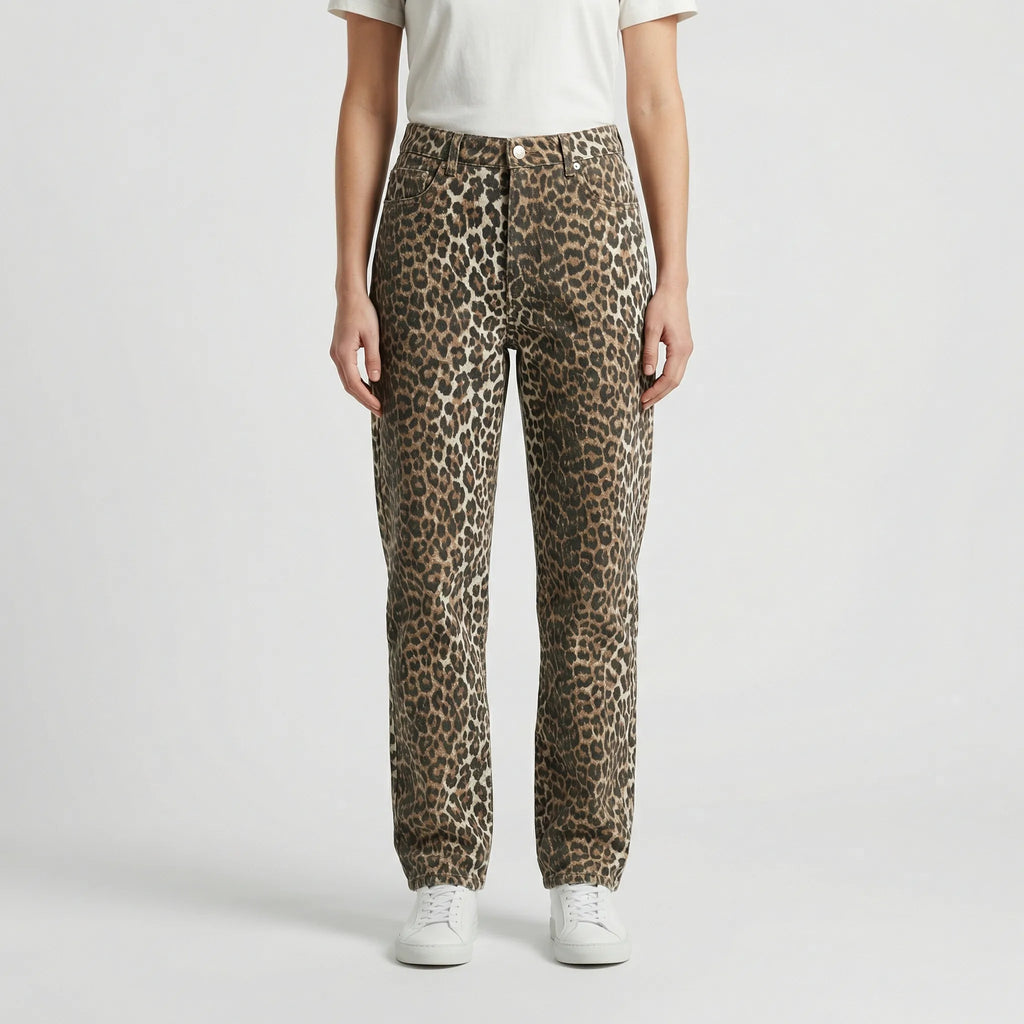 Jeans met hoge taille en luipaardprint – Noor