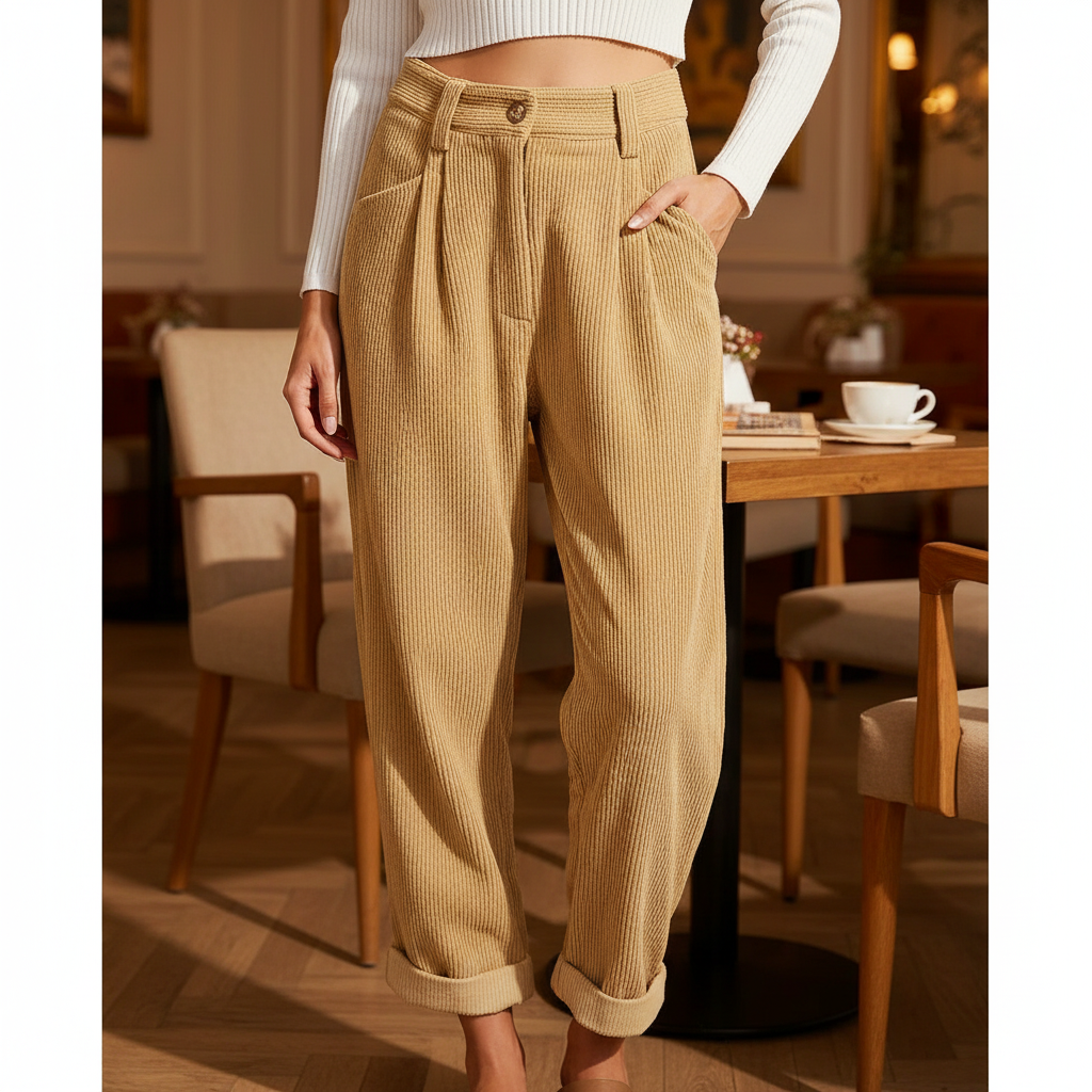 Hooggetailleerde corduroy broek