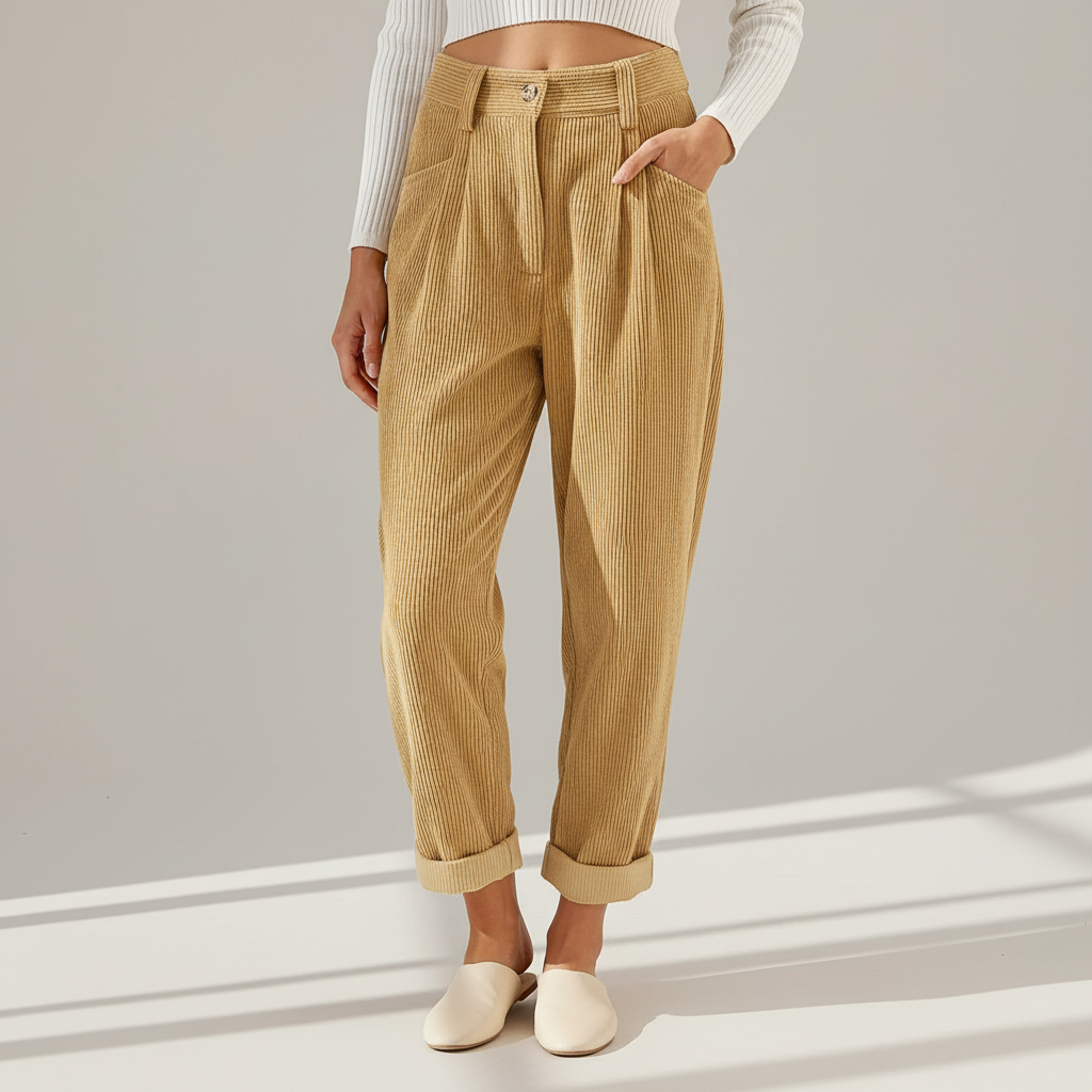 Hooggetailleerde corduroy broek