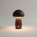 Houten paddenstoelnachtlamp