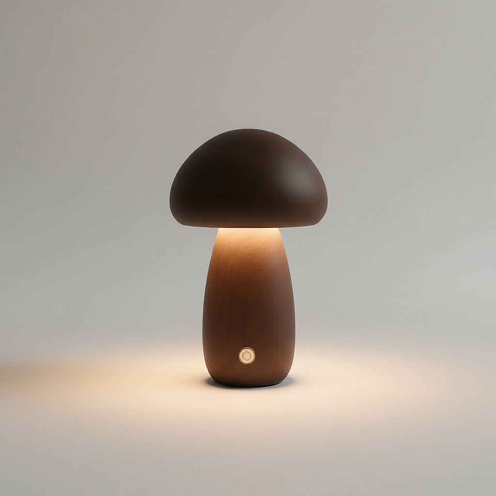 Houten paddenstoelnachtlamp