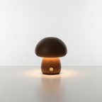 Houten paddenstoelnachtlamp