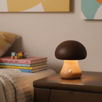 Houten paddenstoelnachtlamp