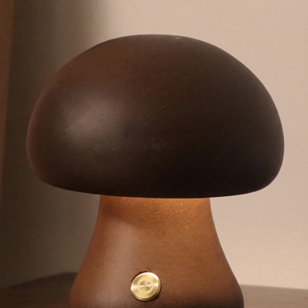 Houten paddenstoelnachtlamp