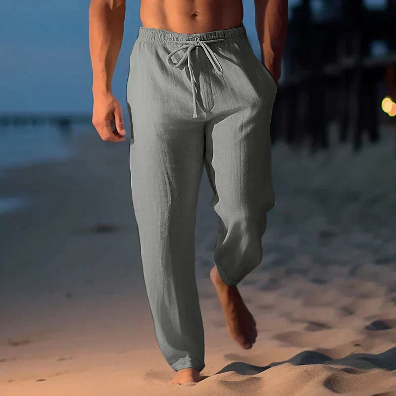 Heren linnen broek met verstelbare taille