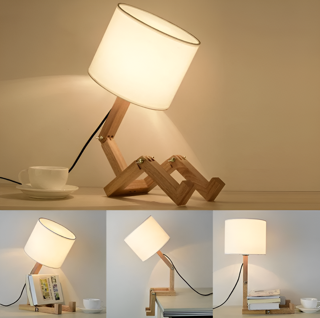 Flexibele robot bureaulamp van massief hout