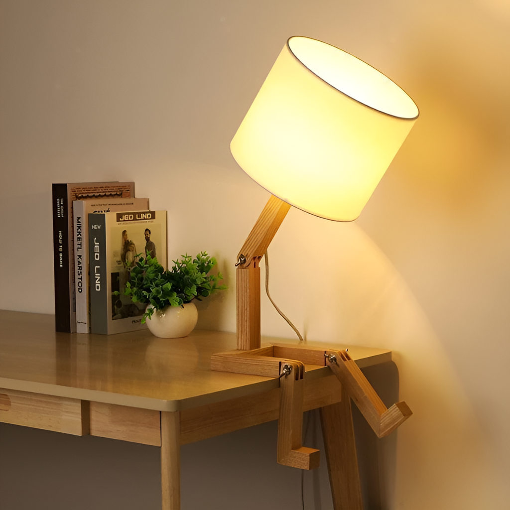 Flexibele robot bureaulamp van massief hout