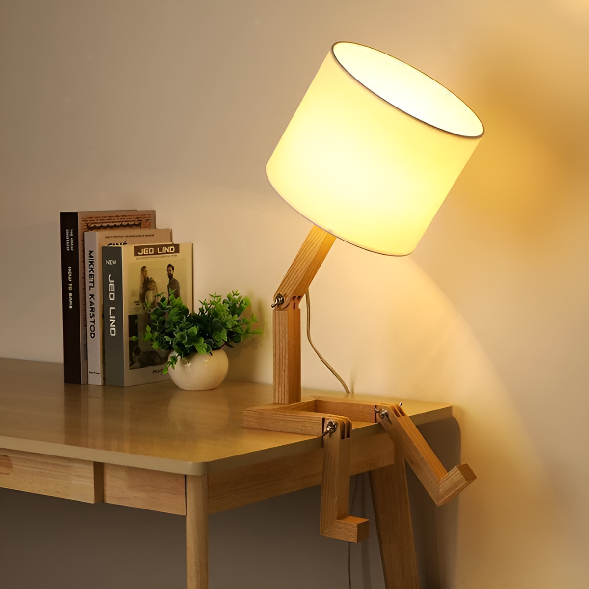 Flexibele robot bureaulamp van massief hout